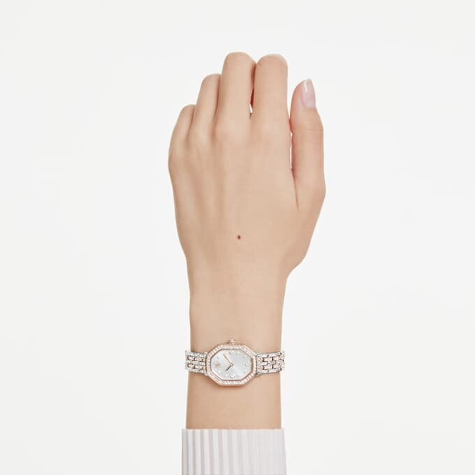 Reloj Dextera Octagon de fabricación suiza, brazalete metálico, tono plateado, acabado en tono oro rosa Reloj Dextera Octagon de fabricación suiza, brazalete metálico, tono plateado, acabado en tono oro rosa
