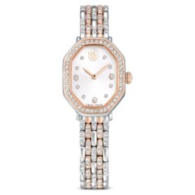 Reloj Dextera Octagon de fabricación suiza, brazalete metálico, tono plateado, acabado en tono oro rosa