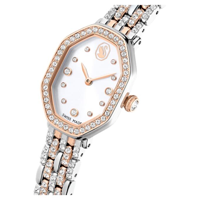 Reloj Dextera Octagon de fabricación suiza, brazalete metálico, tono plateado, acabado en tono oro rosa Reloj Dextera Octagon de fabricación suiza, brazalete metálico, tono plateado, acabado en tono oro rosa