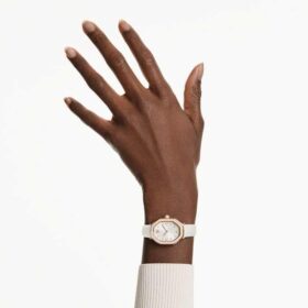 Reloj Dextera Octagon de fabricación suiza, correa de piel, blanco, acabado en tono oro rosa