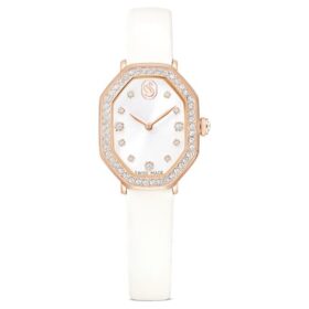 Reloj Dextera Octagon de fabricación suiza, correa de piel, blanco, acabado en tono oro rosa