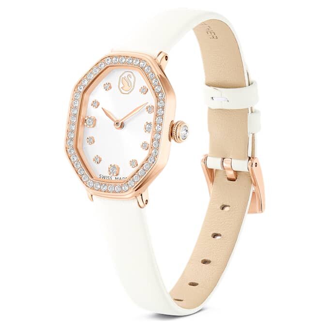Reloj Dextera Octagon de fabricación suiza, correa de piel, blanco, acabado en tono oro rosa Reloj Dextera Octagon de fabricación suiza, correa de piel, blanco, acabado en tono oro rosa