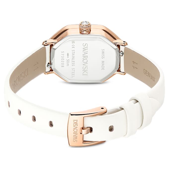 Reloj Dextera Octagon de fabricación suiza, correa de piel, blanco, acabado en tono oro rosa Reloj Dextera Octagon de fabricación suiza, correa de piel, blanco, acabado en tono oro rosa