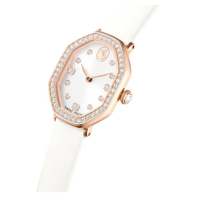 Reloj Dextera Octagon de fabricación suiza, correa de piel, blanco, acabado en tono oro rosa Reloj Dextera Octagon de fabricación suiza, correa de piel, blanco, acabado en tono oro rosa