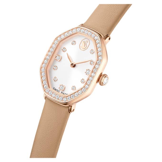 Reloj Dextera Octagon de fabricación suiza, correa de piel, marrón, acabado en tono oro rosa Reloj Dextera Octagon de fabricación suiza, correa de piel, marrón, acabado en tono oro rosa