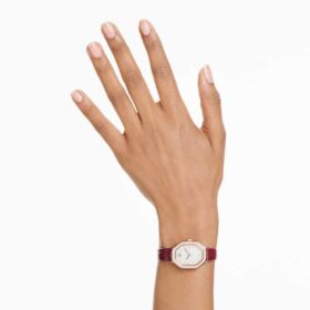 Reloj Dextera Octagon de fabricación suiza, correa de piel, rojo, acabado en tono oro rosa