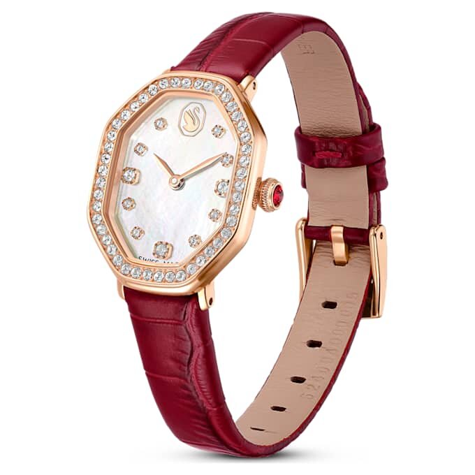 Reloj Dextera Octagon de fabricación suiza, correa de piel, rojo, acabado en tono oro rosa Reloj Dextera Octagon de fabricación suiza, correa de piel, rojo, acabado en tono oro rosa