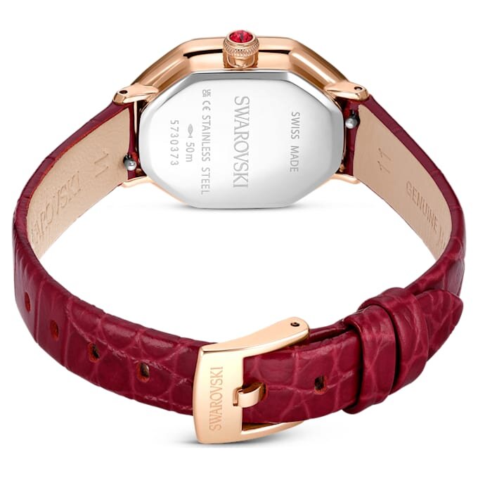 Reloj Dextera Octagon de fabricación suiza, correa de piel, rojo, acabado en tono oro rosa Reloj Dextera Octagon de fabricación suiza, correa de piel, rojo, acabado en tono oro rosa