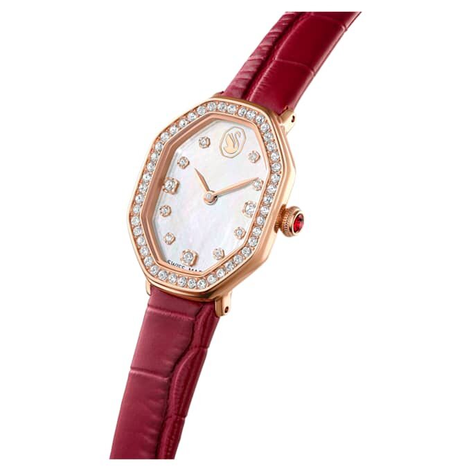 Reloj Dextera Octagon de fabricación suiza, correa de piel, rojo, acabado en tono oro rosa Reloj Dextera Octagon de fabricación suiza, correa de piel, rojo, acabado en tono oro rosa