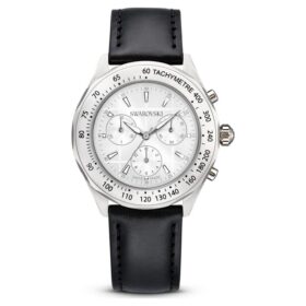 Reloj Dextera Tachymetre de fabricación suiza, correa de piel, tono plateado, acero inoxidable