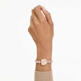 Reloj Idyllia Heart con pulsera de cristal, rosa, acabado dorado