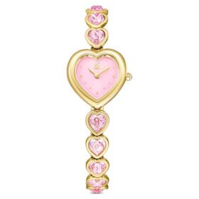 Reloj Idyllia Heart con pulsera de cristal, rosa, acabado dorado