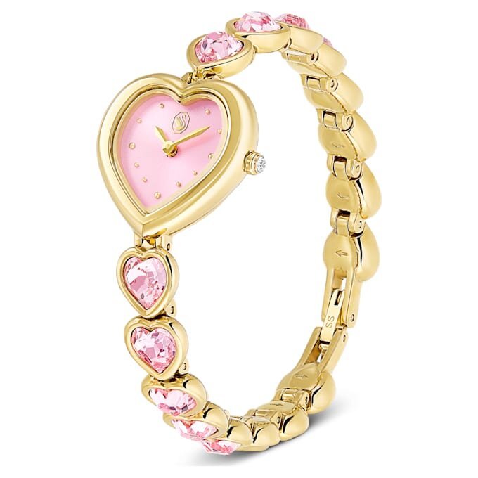 Reloj Idyllia Heart con pulsera de cristal, rosa, acabado dorado Reloj Idyllia Heart con pulsera de cristal, rosa, acabado dorado