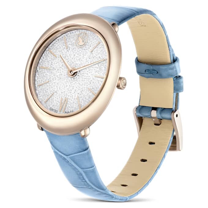 Reloj Imber Oval de fabricación suiza, correa de piel, azul, acabado en tono dorado champán Reloj Imber Oval de fabricación suiza, correa de piel, azul, acabado en tono dorado champán