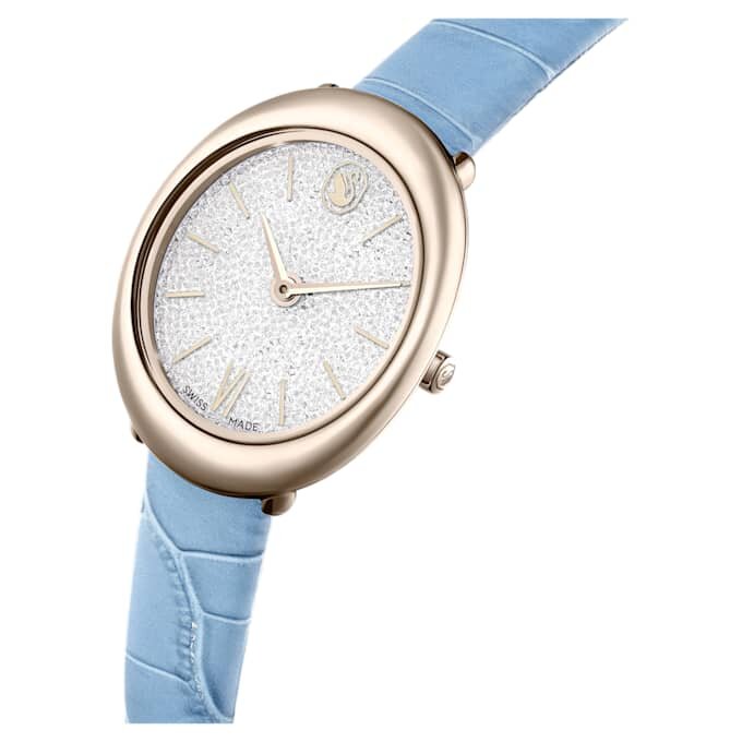 Reloj Imber Oval de fabricación suiza, correa de piel, azul, acabado en tono dorado champán Reloj Imber Oval de fabricación suiza, correa de piel, azul, acabado en tono dorado champán