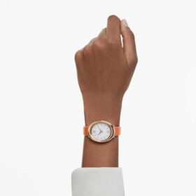 Reloj Imber Oval de fabricación suiza, correa de piel, naranja, acabado en tono oro rosa
