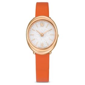 Reloj Imber Oval de fabricación suiza, correa de piel, naranja, acabado en tono oro rosa