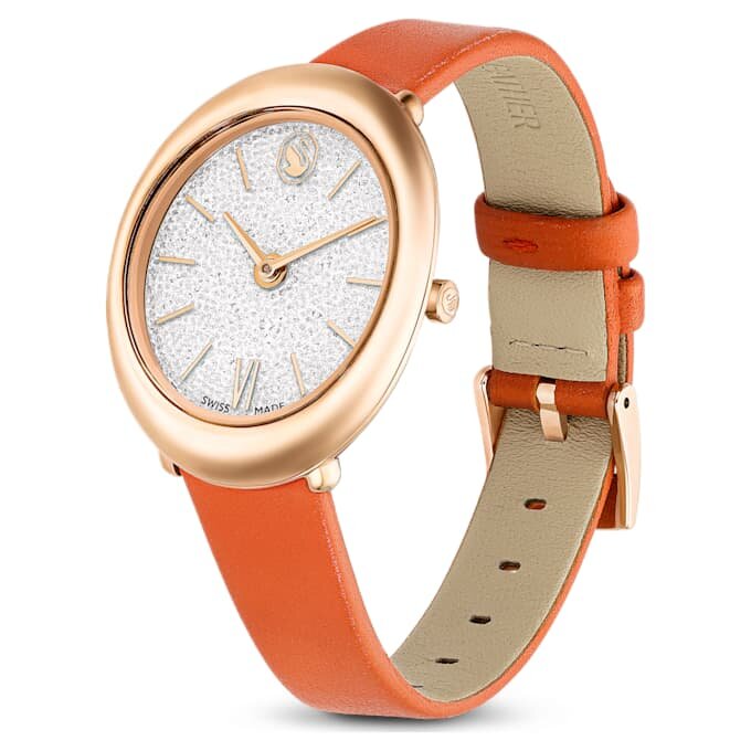 Reloj Imber Oval de fabricación suiza, correa de piel, naranja, acabado en tono oro rosa Reloj Imber Oval de fabricación suiza, correa de piel, naranja, acabado en tono oro rosa