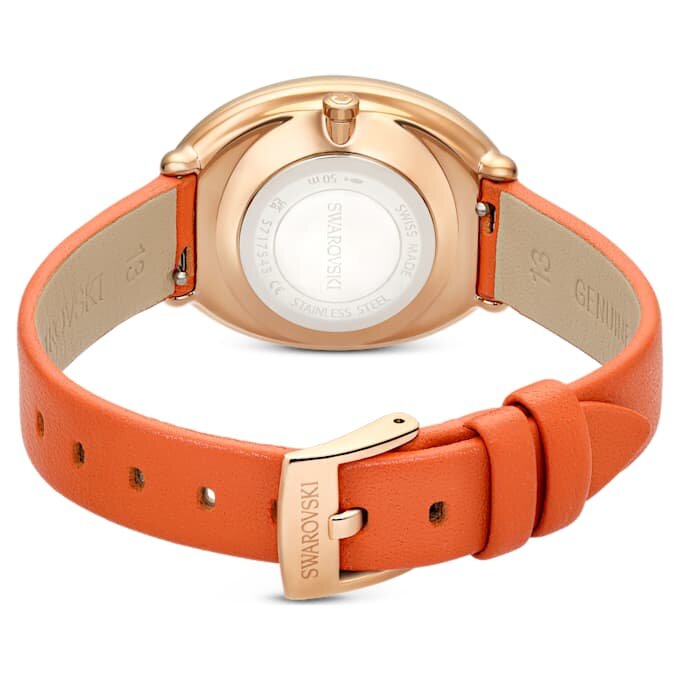 Reloj Imber Oval de fabricación suiza, correa de piel, naranja, acabado en tono oro rosa Reloj Imber Oval de fabricación suiza, correa de piel, naranja, acabado en tono oro rosa