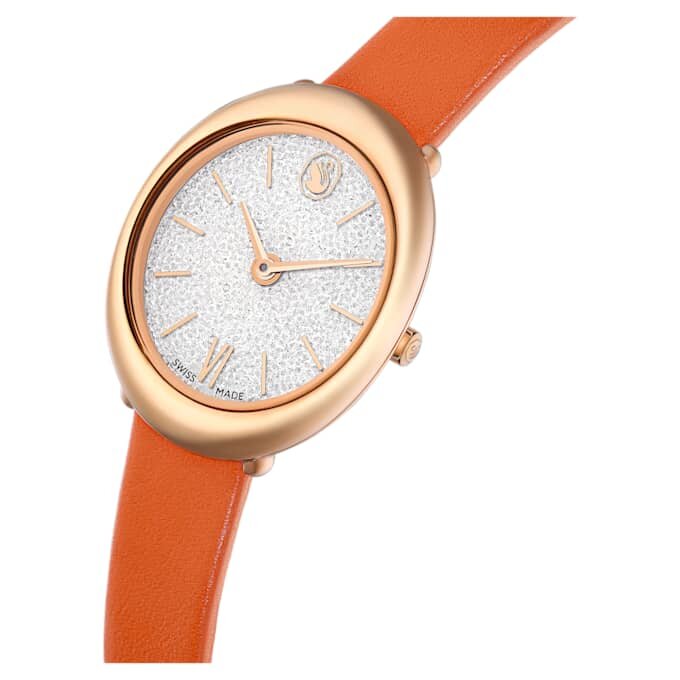 Reloj Imber Oval de fabricación suiza, correa de piel, naranja, acabado en tono oro rosa Reloj Imber Oval de fabricación suiza, correa de piel, naranja, acabado en tono oro rosa