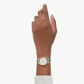 Reloj Imber Oval de fabricación suiza, correa de piel, verde, acabado en tono oro rosa