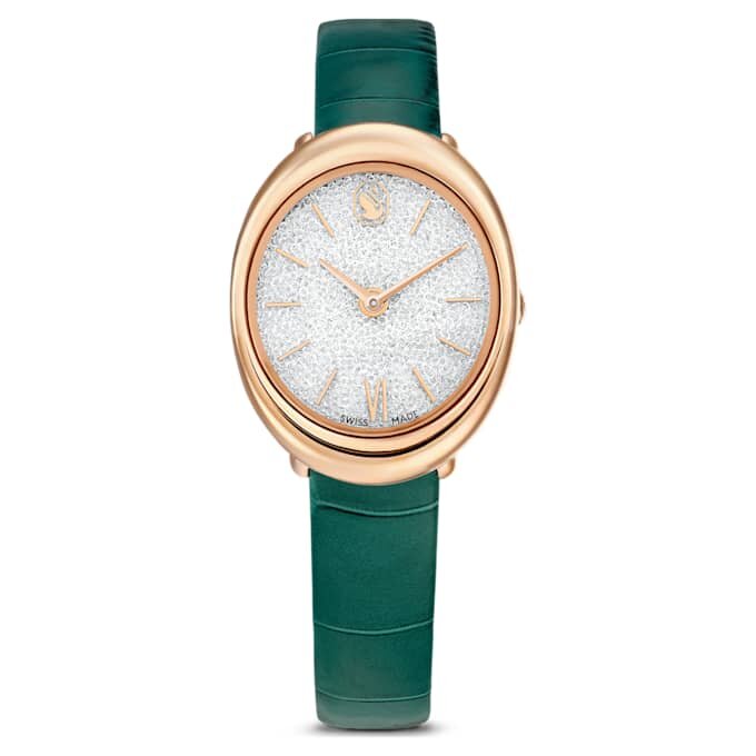Reloj Imber Oval de fabricación suiza, correa de piel, verde, acabado en tono oro rosa Reloj Imber Oval de fabricación suiza, correa de piel, verde, acabado en tono oro rosa