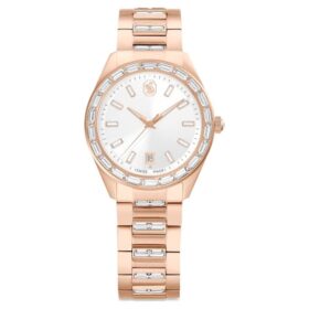 Reloj Matrix con fecha, fabricado en Suiza, brazalete metálico, tono oro rosa, acabado en tono oro rosa