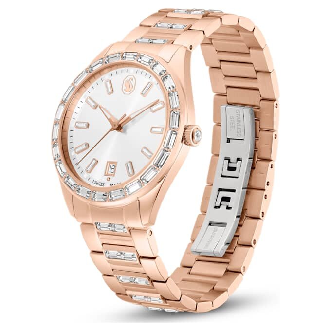 Reloj Matrix con fecha, fabricado en Suiza, brazalete metálico, tono oro rosa, acabado en tono oro rosa Reloj Matrix con fecha, fabricado en Suiza, brazalete metálico, tono oro rosa, acabado en tono oro rosa