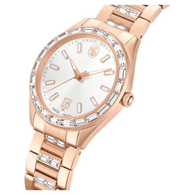 Reloj Matrix con fecha, fabricado en Suiza, brazalete metálico, tono oro rosa, acabado en tono oro rosa Reloj Matrix con fecha, fabricado en Suiza, brazalete metálico, tono oro rosa, acabado en tono oro rosa