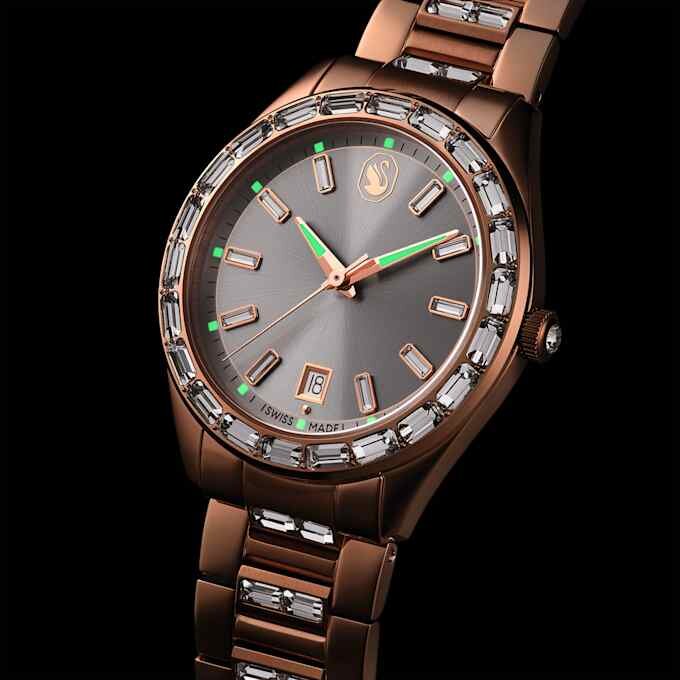 Reloj Matrix con fecha, fabricado en Suiza, brazalete metálico, tono oro rosa, acabado en tono oro rosa Reloj Matrix con fecha, fabricado en Suiza, brazalete metálico, tono oro rosa, acabado en tono oro rosa