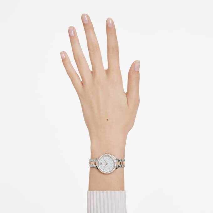 Reloj Matrix de 3 eslabones, fabricado en Suiza, brazalete metálico, tono plateado, acabado en tono oro rosa Reloj Matrix de 3 eslabones, fabricado en Suiza, brazalete metálico, tono plateado, acabado en tono oro rosa