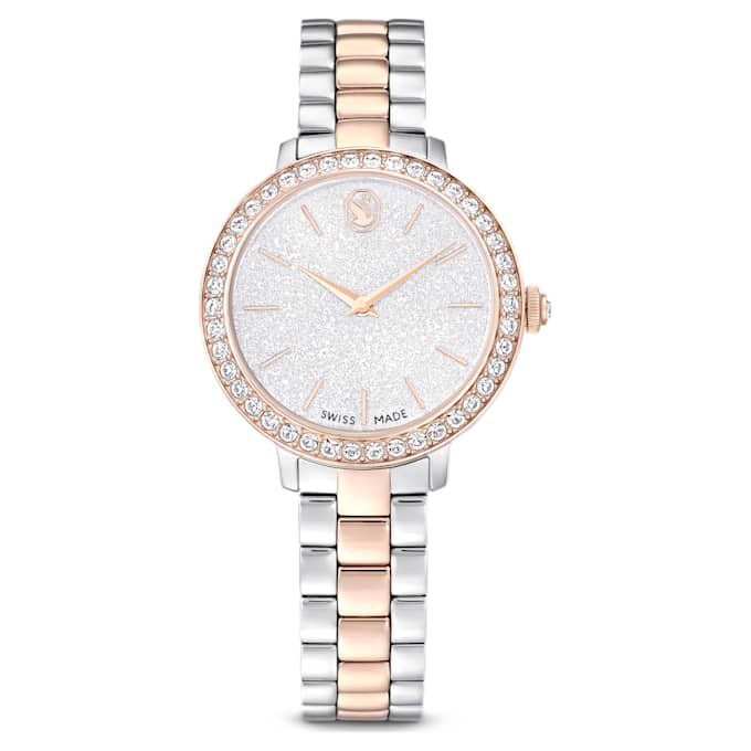 Reloj Matrix de 3 eslabones, fabricado en Suiza, brazalete metálico, tono plateado, acabado en tono oro rosa Reloj Matrix de 3 eslabones, fabricado en Suiza, brazalete metálico, tono plateado, acabado en tono oro rosa