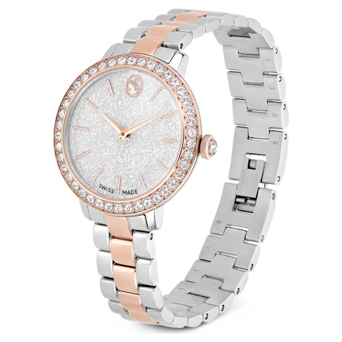Reloj Matrix de 3 eslabones, fabricado en Suiza, brazalete metálico, tono plateado, acabado en tono oro rosa Reloj Matrix de 3 eslabones, fabricado en Suiza, brazalete metálico, tono plateado, acabado en tono oro rosa