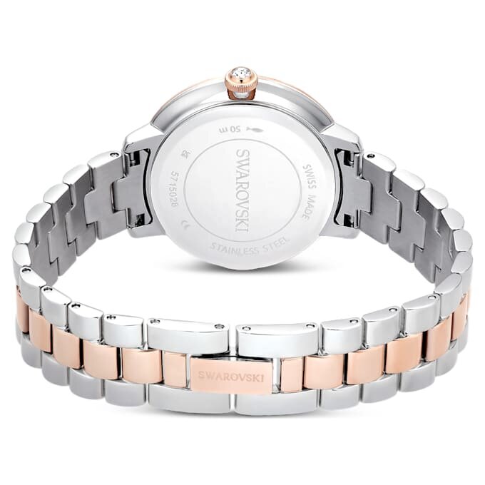 Reloj Matrix de 3 eslabones, fabricado en Suiza, brazalete metálico, tono plateado, acabado en tono oro rosa Reloj Matrix de 3 eslabones, fabricado en Suiza, brazalete metálico, tono plateado, acabado en tono oro rosa