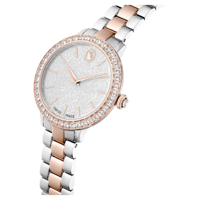 Reloj Matrix de 3 eslabones, fabricado en Suiza, brazalete metálico, tono plateado, acabado en tono oro rosa Reloj Matrix de 3 eslabones, fabricado en Suiza, brazalete metálico, tono plateado, acabado en tono oro rosa