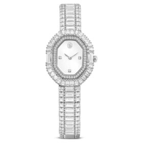 Reloj Matrix Octagon con corte baguette, pulsera de metal, tono plateado, acero inoxidable
