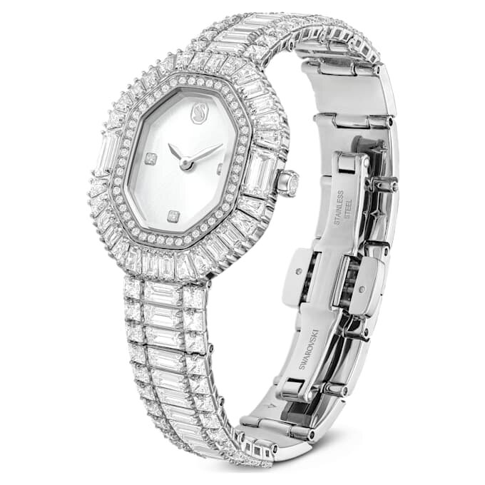 Reloj Matrix Octagon con corte baguette, pulsera de metal, tono plateado, acero inoxidable Reloj Matrix Octagon con corte baguette, pulsera de metal, tono plateado, acero inoxidable