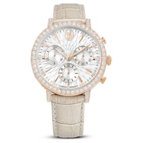 Reloj Matrix Tennis Chrono de fabricación suiza, correa de piel, color beige, acabado en tono oro rosa