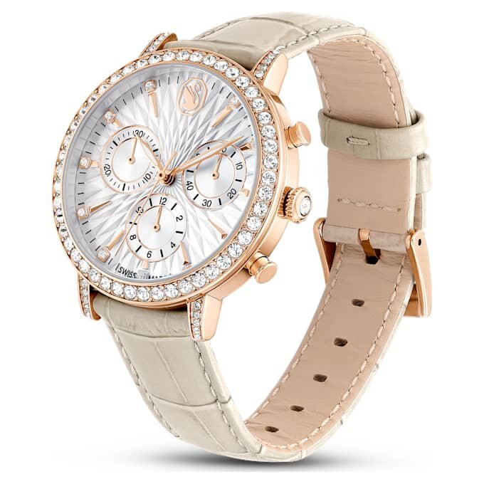 Reloj Matrix Tennis Chrono de fabricación suiza, correa de piel, color beige, acabado en tono oro rosa Reloj Matrix Tennis Chrono de fabricación suiza, correa de piel, color beige, acabado en tono oro rosa