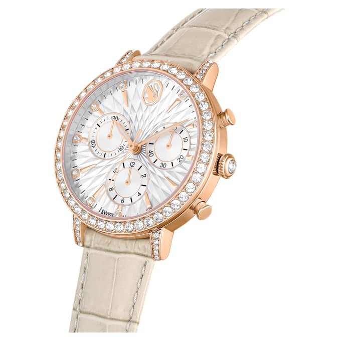 Reloj Matrix Tennis Chrono de fabricación suiza, correa de piel, color beige, acabado en tono oro rosa Reloj Matrix Tennis Chrono de fabricación suiza, correa de piel, color beige, acabado en tono oro rosa