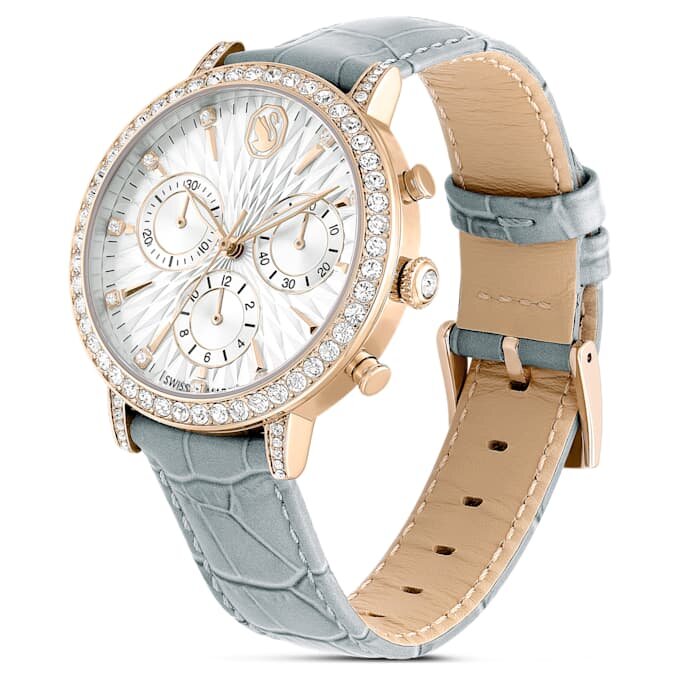 Reloj Matrix Tennis Chrono de fabricación suiza, correa de piel, gris, acabado dorado champán Reloj Matrix Tennis Chrono de fabricación suiza, correa de piel, gris, acabado dorado champán
