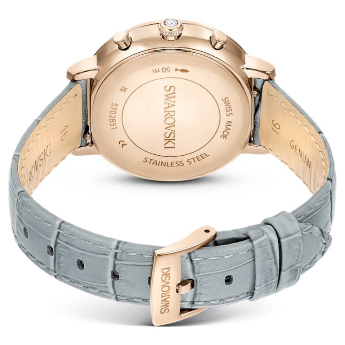 Reloj Matrix Tennis Chrono de fabricación suiza, correa de piel, gris, acabado dorado champán Reloj Matrix Tennis Chrono de fabricación suiza, correa de piel, gris, acabado dorado champán