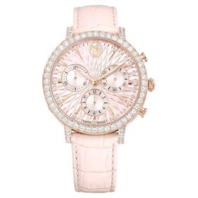 Reloj Matrix Tennis Chrono de fabricación suiza, correa de piel, rosa, acabado en tono oro rosa