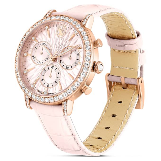 Reloj Matrix Tennis Chrono de fabricación suiza, correa de piel, rosa, acabado en tono oro rosa Reloj Matrix Tennis Chrono de fabricación suiza, correa de piel, rosa, acabado en tono oro rosa