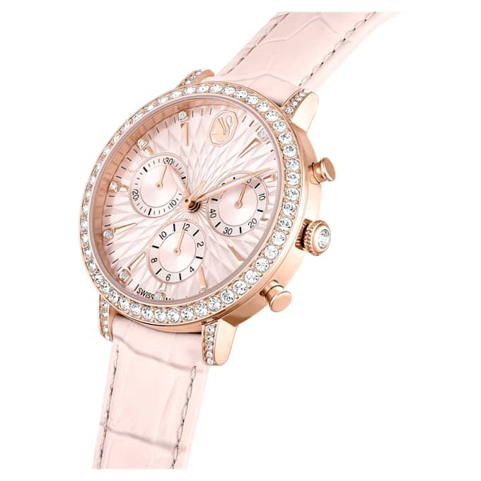 Reloj Matrix Tennis Chrono de fabricación suiza, correa de piel, rosa, acabado en tono oro rosa Reloj Matrix Tennis Chrono de fabricación suiza, correa de piel, rosa, acabado en tono oro rosa
