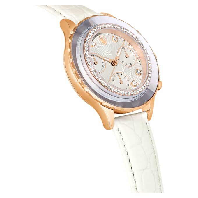 Reloj Octea Chrono de fabricación suiza, correa de piel, blanco, acabado en tono oro rosa Reloj Octea Chrono de fabricación suiza, correa de piel, blanco, acabado en tono oro rosa