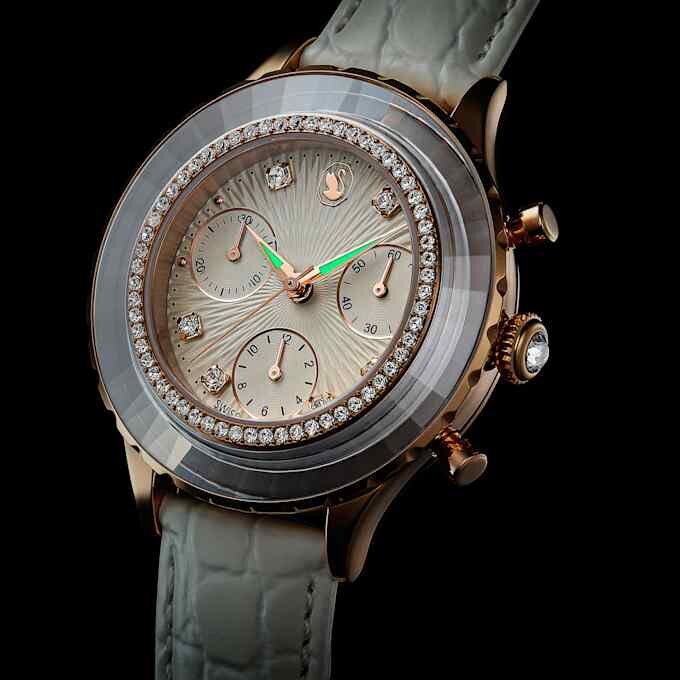 Reloj Octea Chrono de fabricación suiza, correa de piel, blanco, acabado en tono oro rosa Reloj Octea Chrono de fabricación suiza, correa de piel, blanco, acabado en tono oro rosa