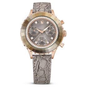 Reloj Octea Chrono de fabricación suiza, correa de piel, gris, acabado en tono oro rosa