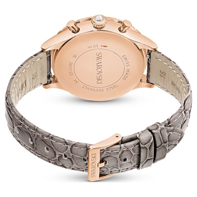 Reloj Octea Chrono de fabricación suiza, correa de piel, gris, acabado en tono oro rosa Reloj Octea Chrono de fabricación suiza, correa de piel, gris, acabado en tono oro rosa