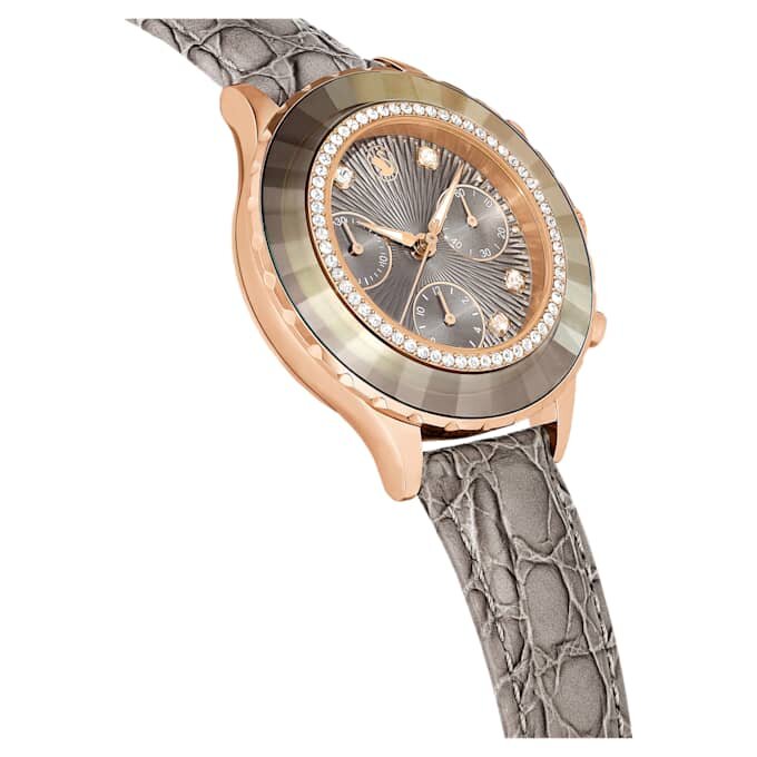 Reloj Octea Chrono de fabricación suiza, correa de piel, gris, acabado en tono oro rosa Reloj Octea Chrono de fabricación suiza, correa de piel, gris, acabado en tono oro rosa